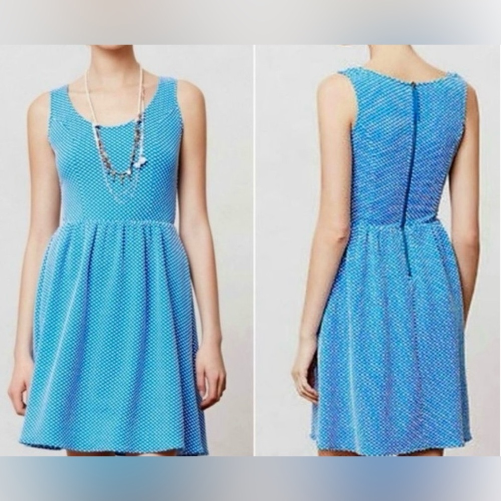 Anthropologie Maeve Caldera Blue and White Polka Dot Dress Size Small